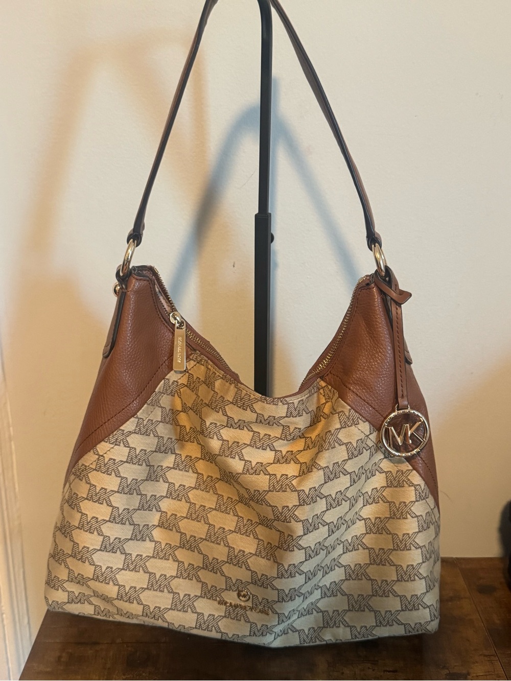 Michael Kors Tan & Brown Signature MK Hobo Bag